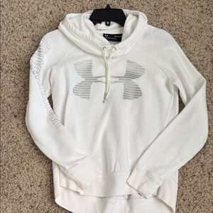 Under Armour Women's Cream Hoodie with Silver Logo
